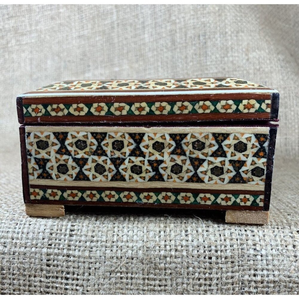 Wood Jewelry Box Birds & Flowers Painted Wooden Marquetry Gift Box - Picture 4 of 10